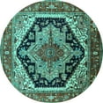 thumbnail image 1 of Ahgly Company Machine Washable Indoor Round Geometric Turquoise Blue Traditional Area Rugs, 4' Round, 1 of 4