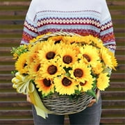 Mocoosy 4 Bunches Artificial Sunflower Bouquets, Fake Sunflowers with Stems, Silk Wildflowers Realistic Yellow Faux Sun Flowers for Wedding Decorations Fall Floral Arrangements Home Table Decor