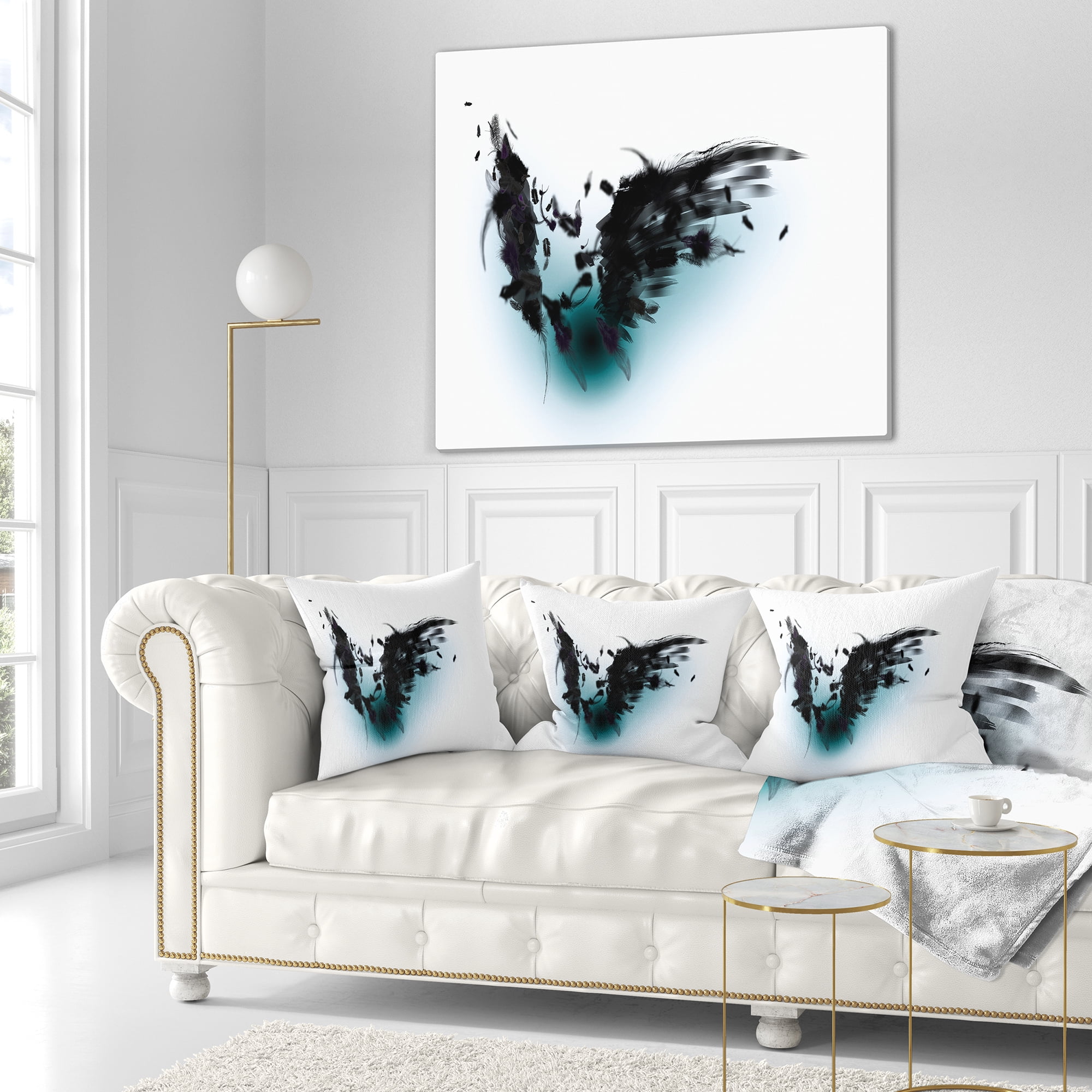 Designart Black Wings - Abstract Throw Pillow - 16x16