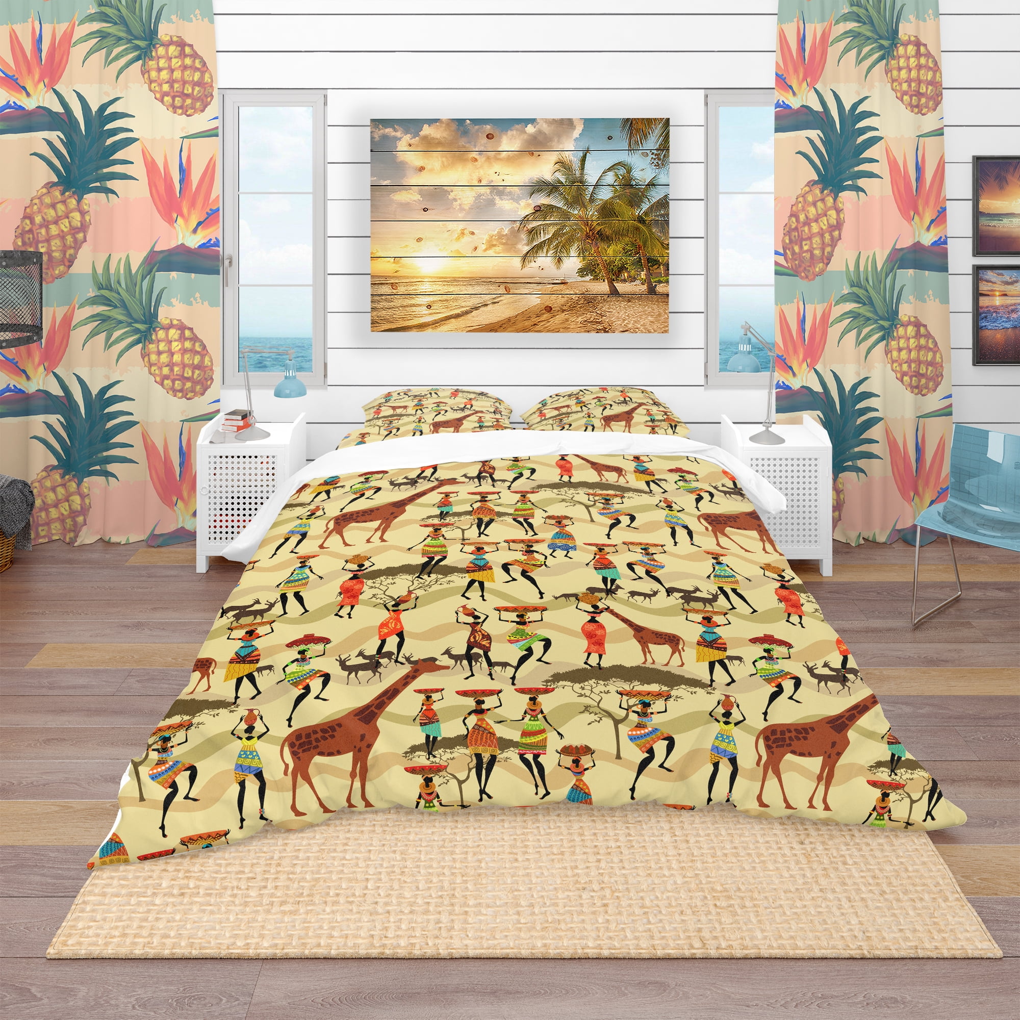 Designart 'Texture with African Women' Tropical Duvet Cover Set