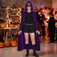 thumbnail image 6 of Alaiyaky Purple Cape Costume Women's Halloween Cosplay Costume Purple Cosplay with Adjustable Red Gem Waist Belt, 6 of 7