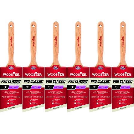 Wooster Genuine 3" Pro Classic White China Bristle Angle Sash Paintbrush 6-Pack # Z1222-3-6PK