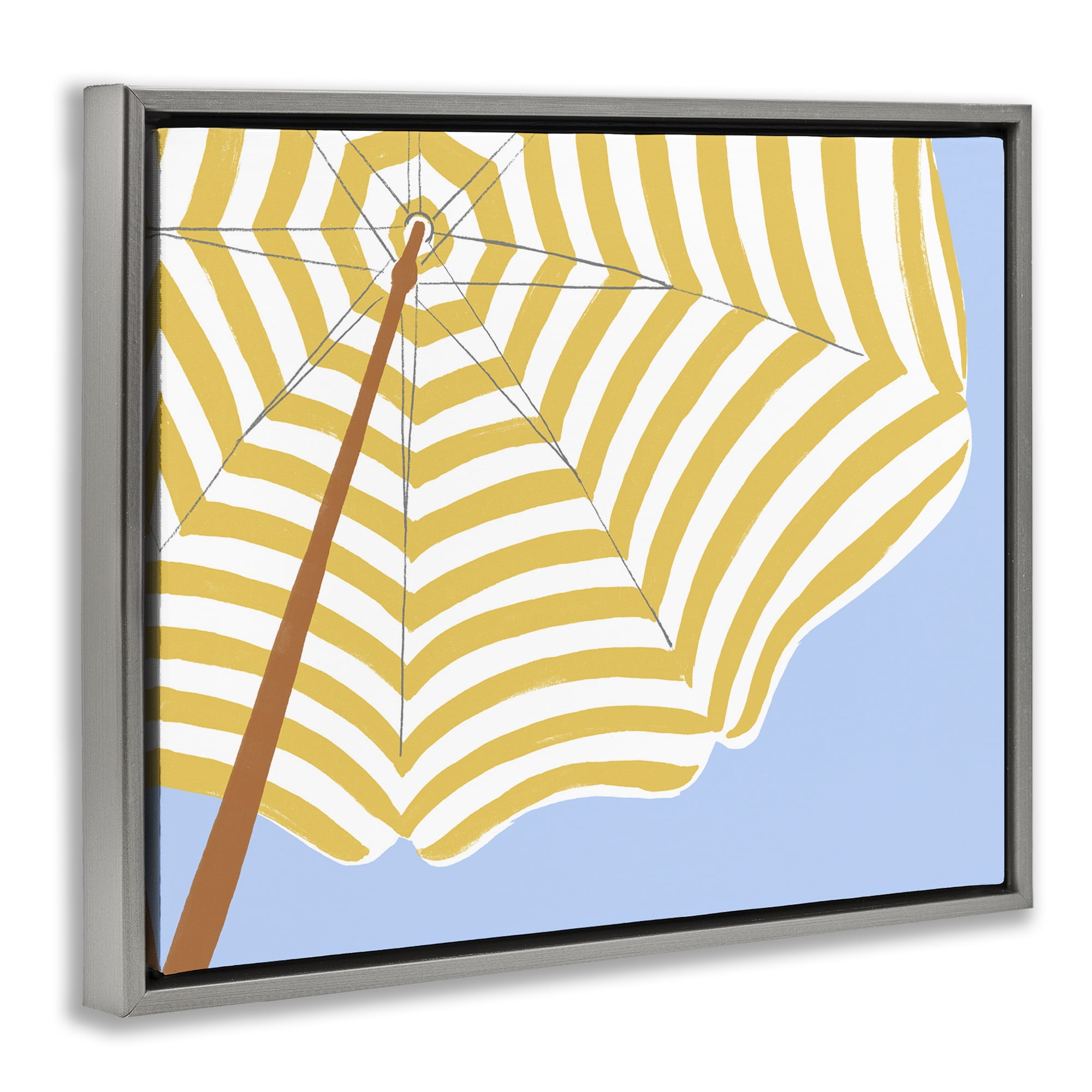 Stupell Industries Yellow & White Umbrella Coastal Painting Gray Floater Framed Canvas Art Print Wall Art, 31 x 25