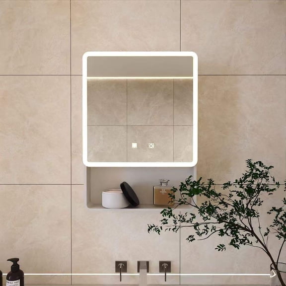 Mirror Medicine Cabinet with Storage,Warm led Lighted Bathroom Mirror Anti Fog smart Medicine Cabinet,wall Mounted Mirror Cabinet, 19.7 * 27.6 one Door Aluminum-Plastic Cabinet, White