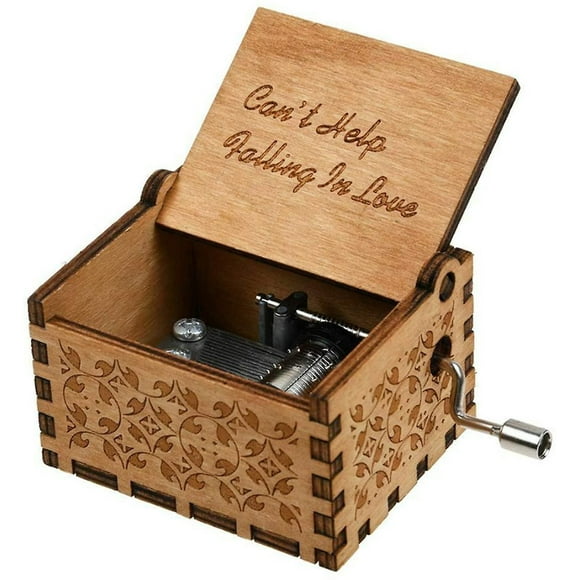 Can't Help Falling In Love Wood Music Box, Antique Engraved Musical Boxes Case For Birthday Present Kid Toys Hand-operated (wood-a)