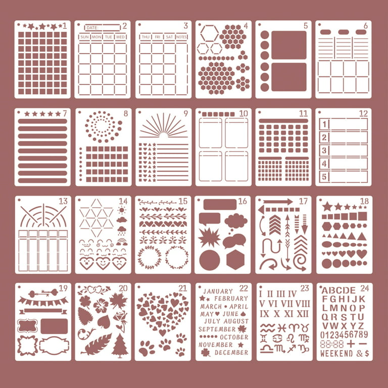 BULLETstencils Starter Set - Featuring 12 Journal Stencils: Includes Word  Stencils, Circle Stencils, Drawing Stencils, Icons, Charts, Shapes, & Much