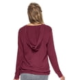 thumbnail image 3 of Expert Brand USA-Made Women's MoCA Cotton Blend V-Neck Cinch Hoodie, Maroon, Large, 3 of 8