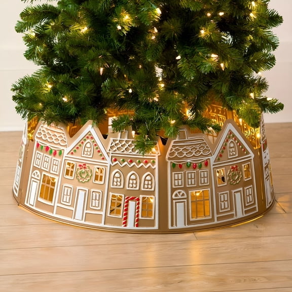 BESTSKY 28" Gingerbread House Christmas Tree Collar LED Christmas Tree Collar Suitable for Gingerbread House Christmas Tree Skirt