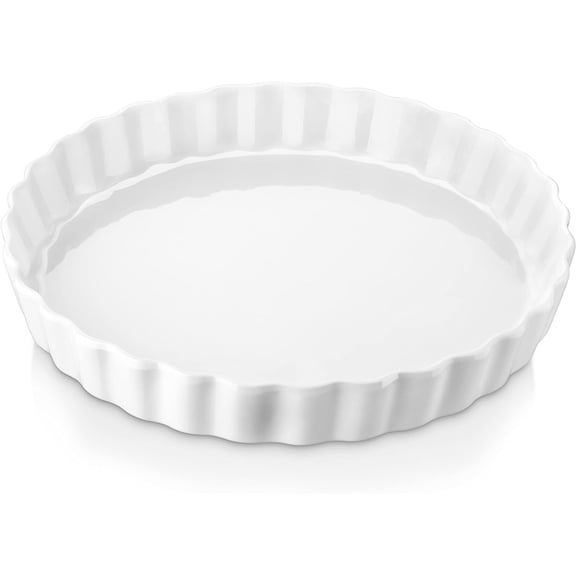 Porcelain Quiche Baking Dish,10 Inch Reusable Pie Pan Quiche Pan, Non-Stick Round Pie Dish, Tart Pan with Ruffled Edge,Pie Pan for Pies | Microwave,Dishwasher,and Oven Safe (White)