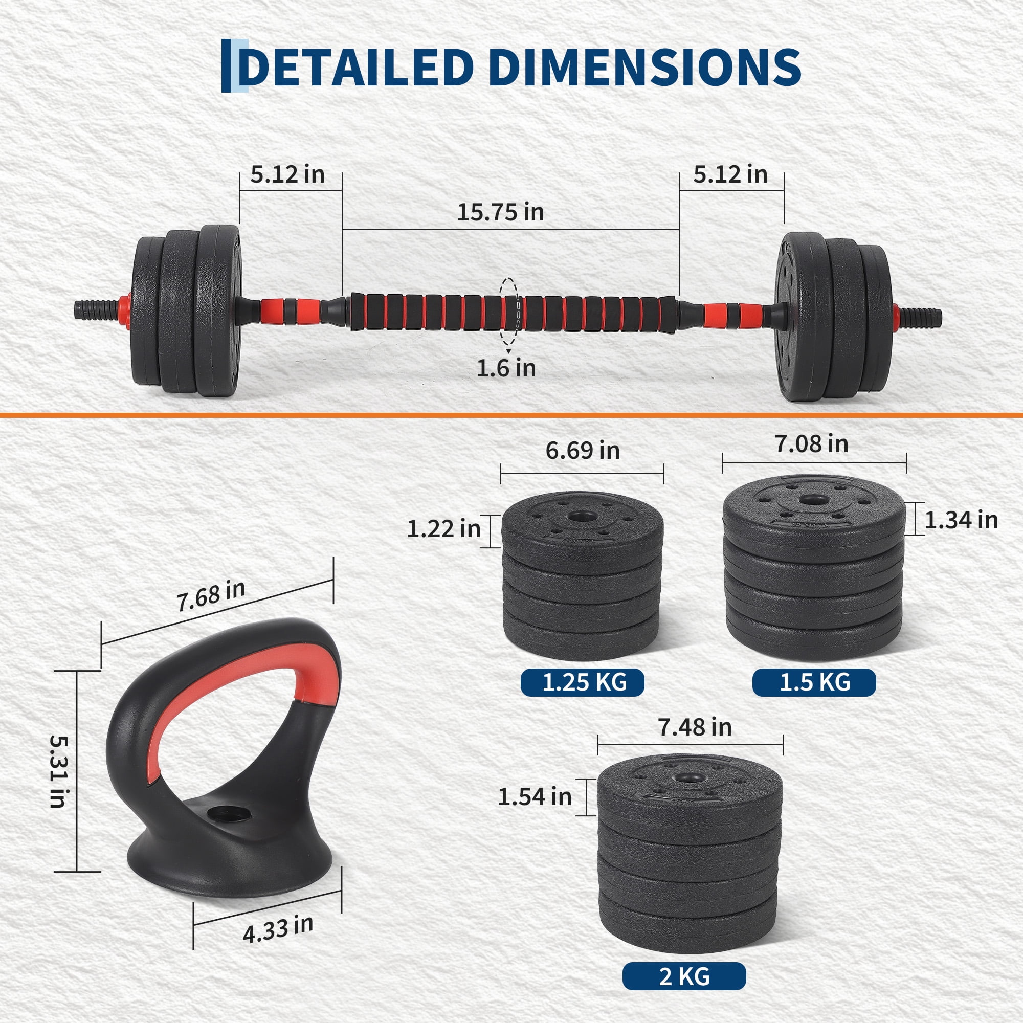 5-in-1 Adjustable Dumbbell Set – Free Weights for Strength Training – Converts to Barbell, Kettlebell & Push-Up Stand – Space-Saving, Ergonomic, Anti-Slip – Home Gym Equipment – Black+Red