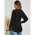 thumbnail image 5 of LOMON Women's Casual Puff Long Sleeve Tunic Tops V-Neck Pleated Flare Blouse T-Shirts with Smocked Cuffs, 5 of 7