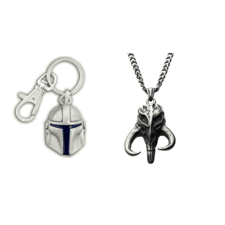 Star Wars: The Mandalorian Helmet Keychain & Mythosaur Skull Pendant Necklace, Combo (2-Pack)