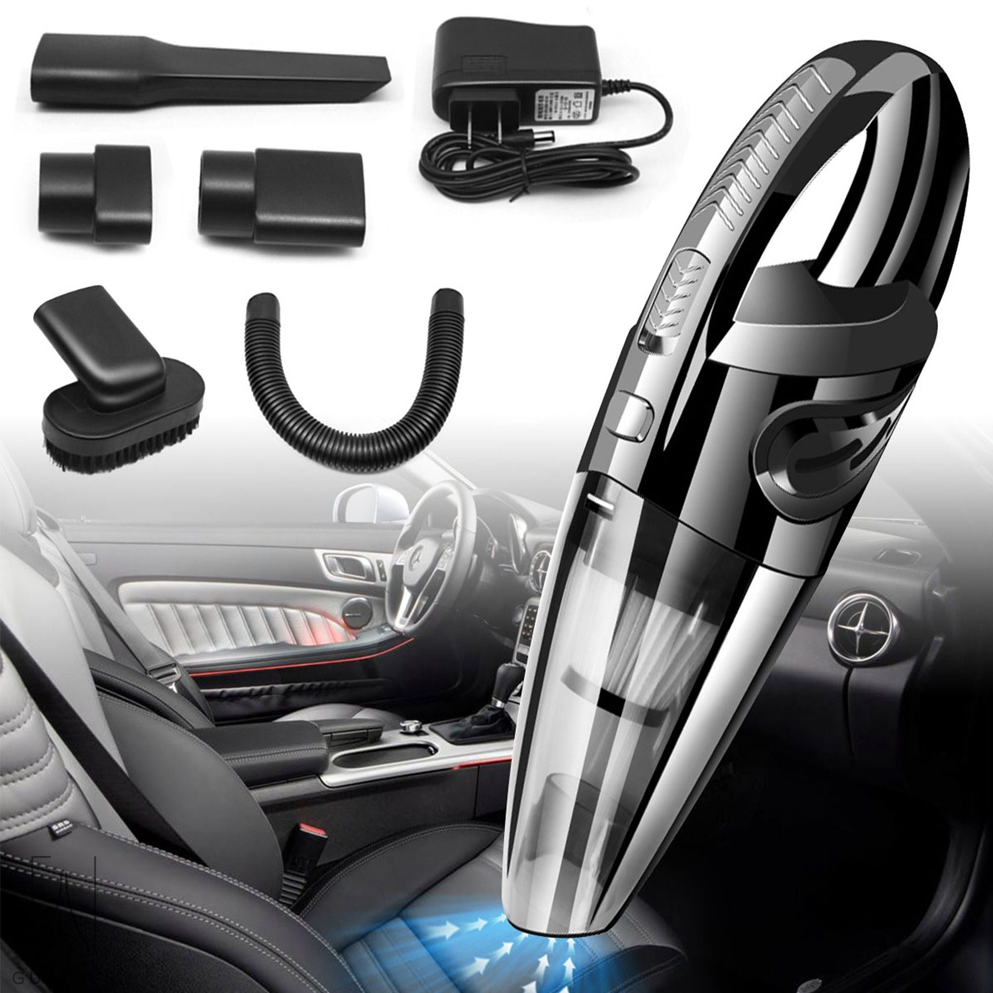 Gustave Handheld Car Vacuum Cleaner, Cordless Vacuum Cyclonic Suction Vacuum Cleaner with Stainless Steel Filter (Bagless) and 6 of Accessories for Home and Car Cleaning