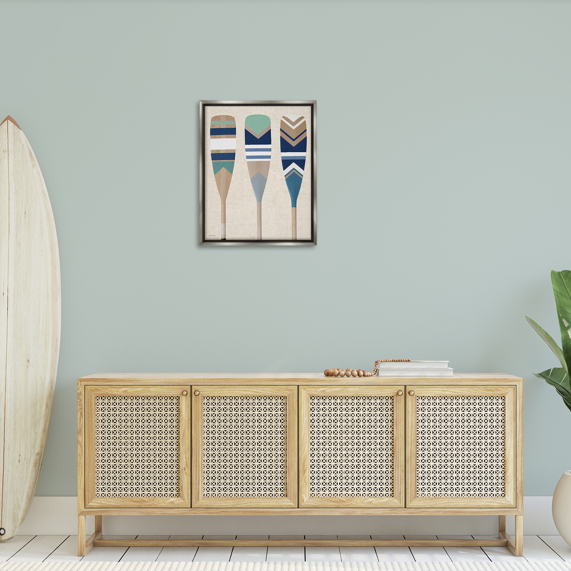 Stupell Industries Boat Oar Trio Nature Painting Gray Floater Framed Canvas Art Print Wall Art, 25 x 31