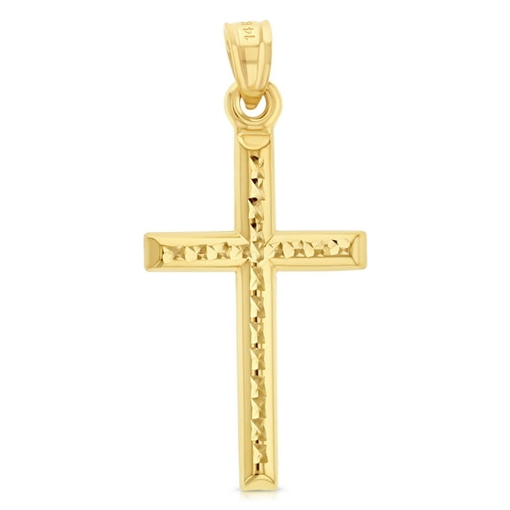 Ioka-14K Yellow Gold Religious Cross Charm Pendant For Necklace or Chain