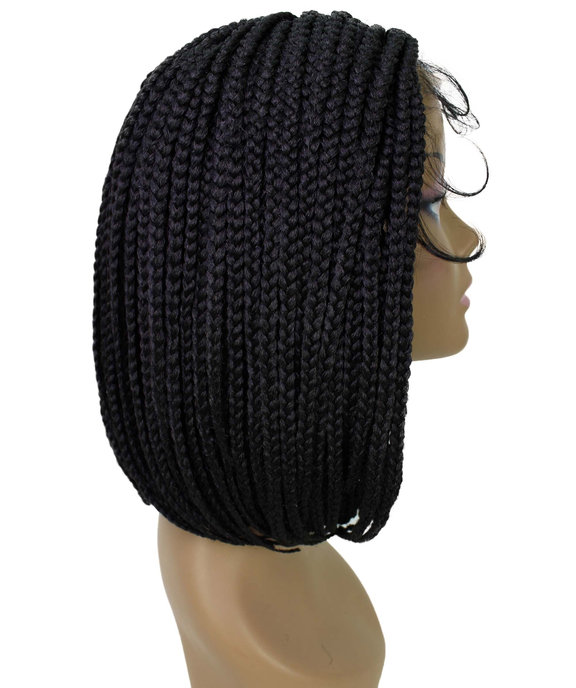 LUXLUXE Tiara Straight Braided 12 in Long 4X4 Hand Tied Lace Braid Braided Wig, Beauty Heat Resistant Fiber, Black Color
