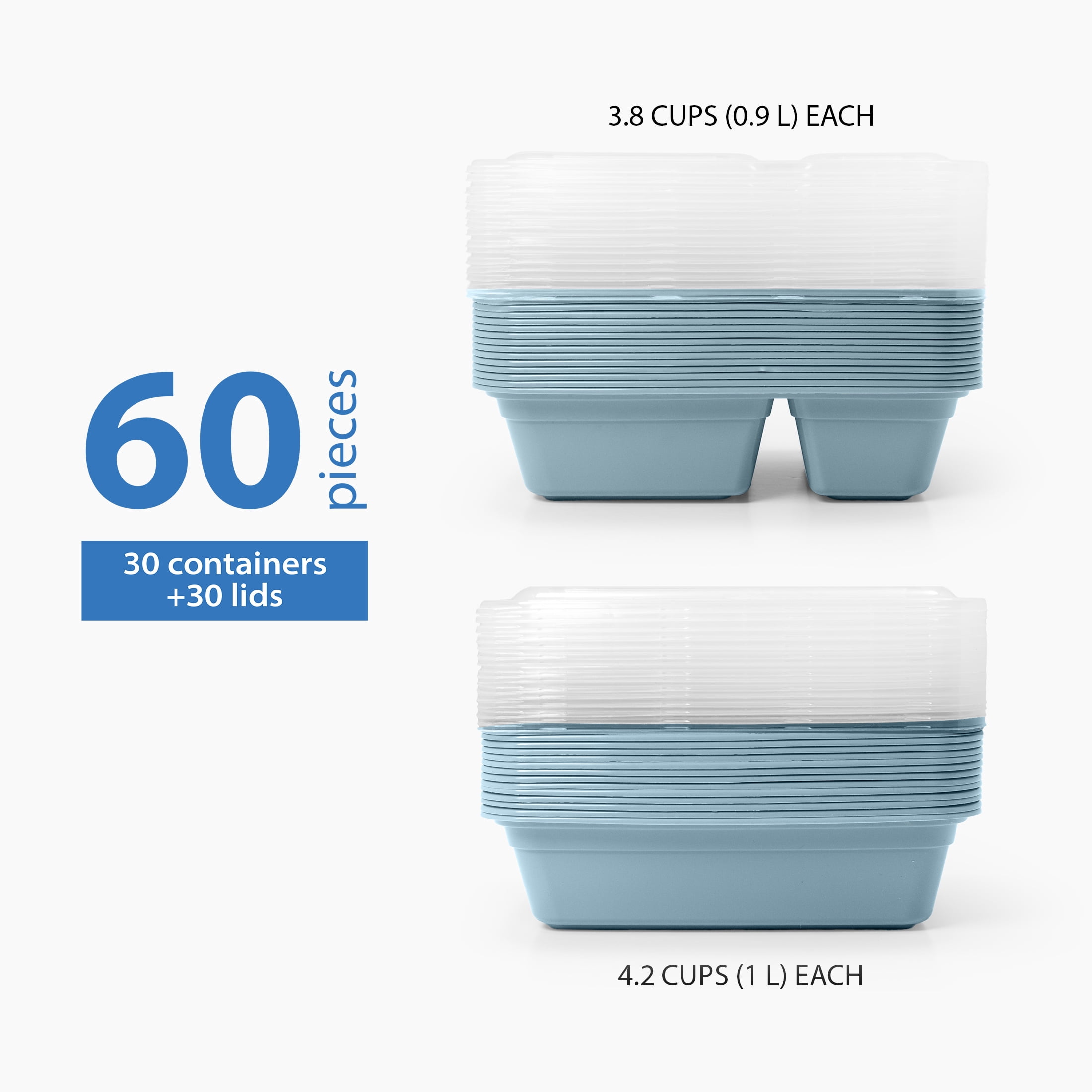Mainstays 60-Piece BPA-Free Plastic Meal Prep Food Storage Container Set, Blue Cameo
