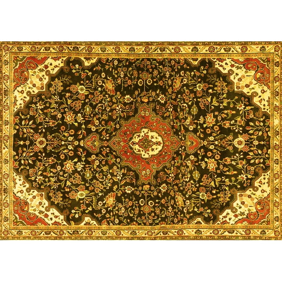 Ahgly Company Machine Washable Indoor Rectangle Medallion Yellow Traditional Area Rugs, 2' x 5'