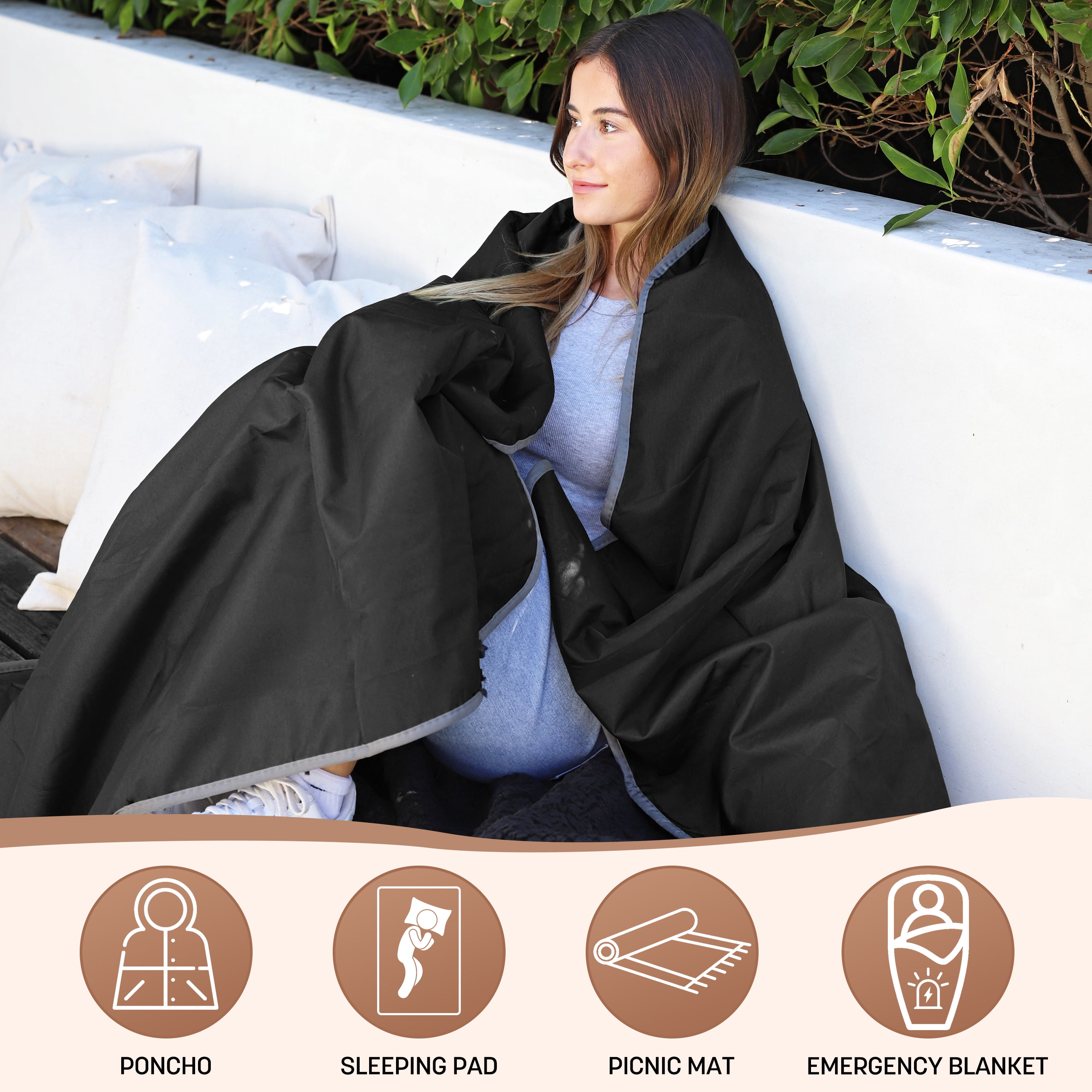Tirrinia Waterproof Picnic Blanket with Sherpa Lining, Windproof Triple Layers Warm Comfy Foldable for Camping Stadium, Beach, Picnic, Grass, Concerts, Car, Dog, 51''X 59''