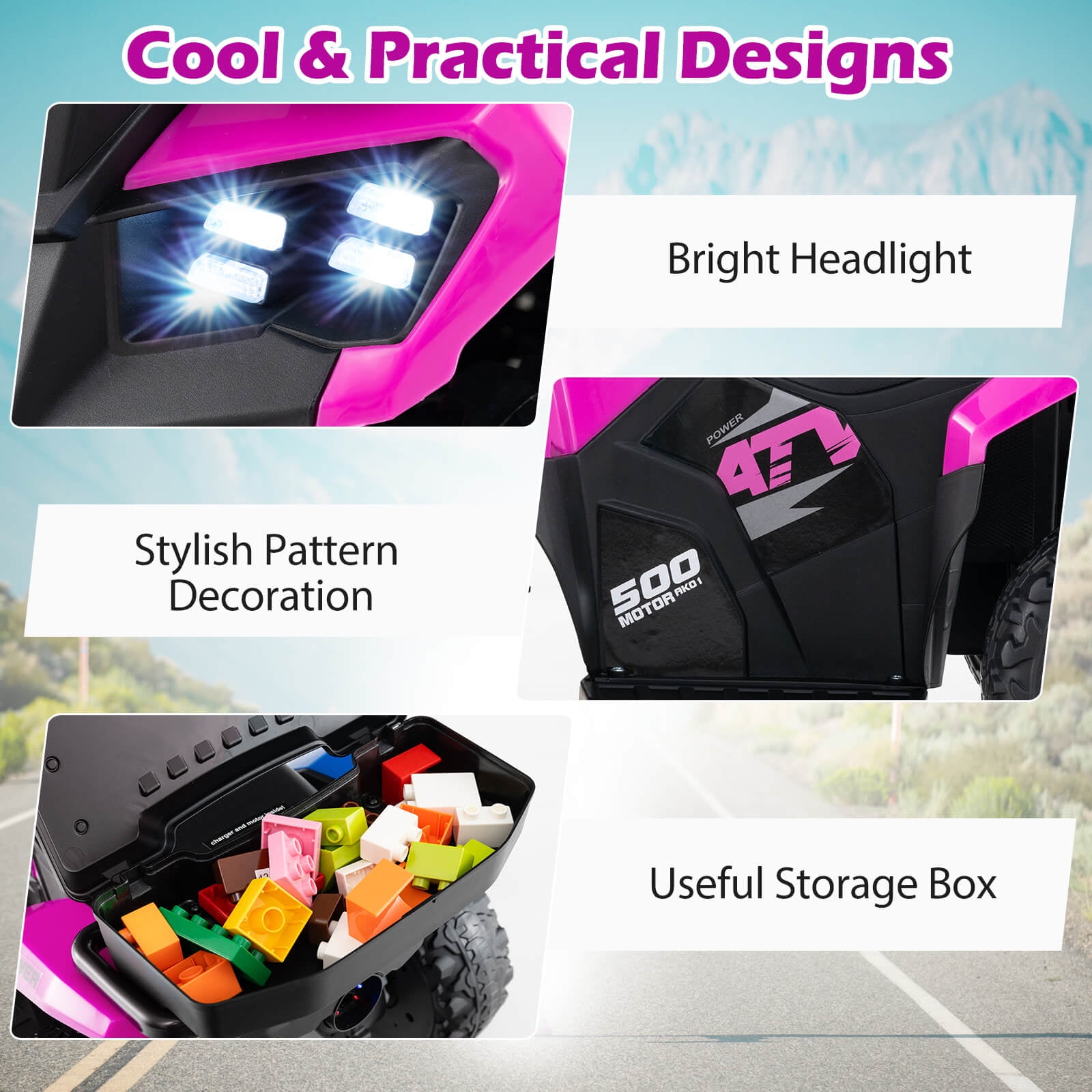 Infans 6V Kids Ride On ATV w/ Music & Spray Function USB Port Storage Box Toy Car