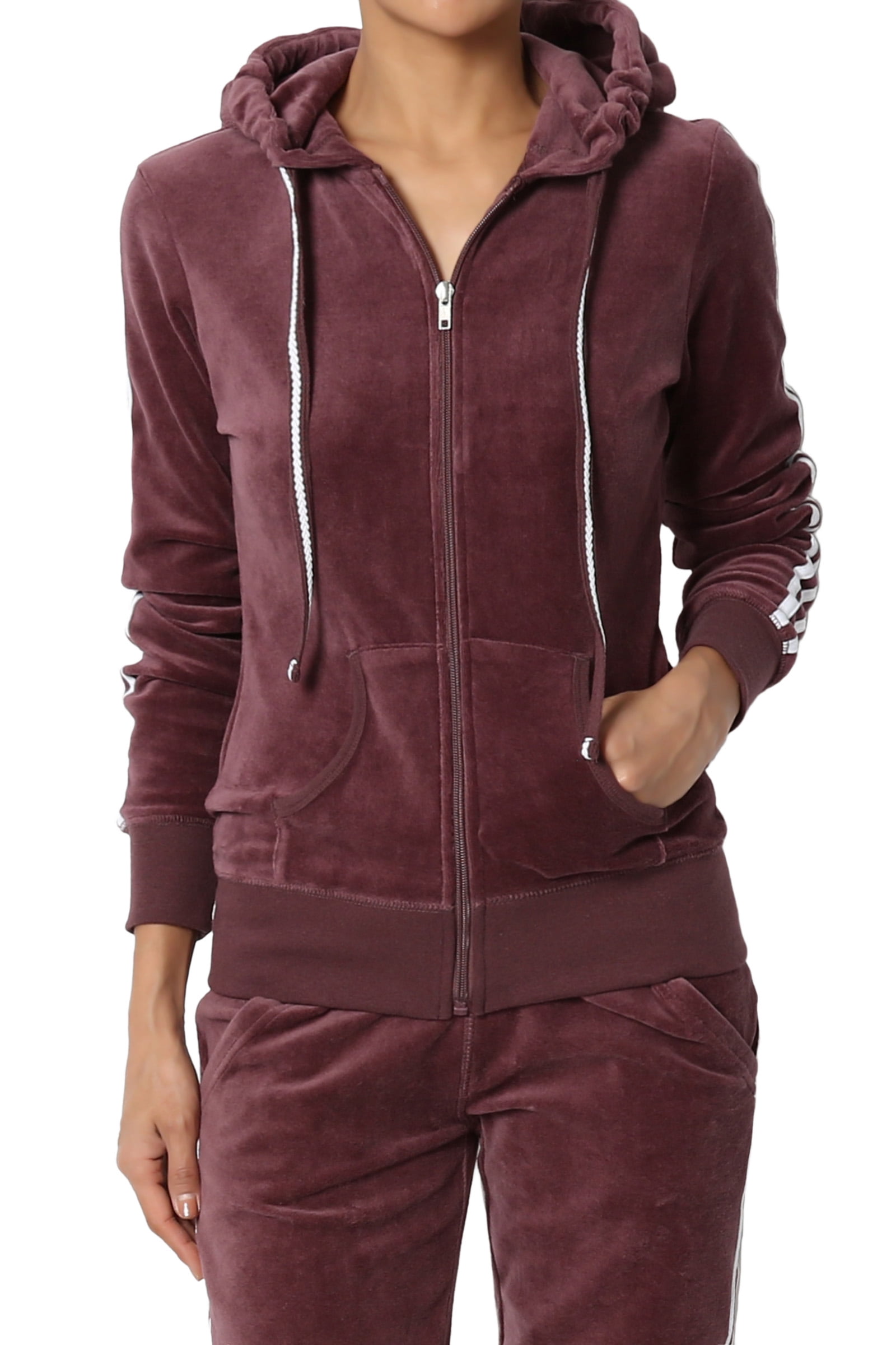 TheMogan - TheMogan Junior's Striped Long Sleeve Lounge Zip Up Hooded