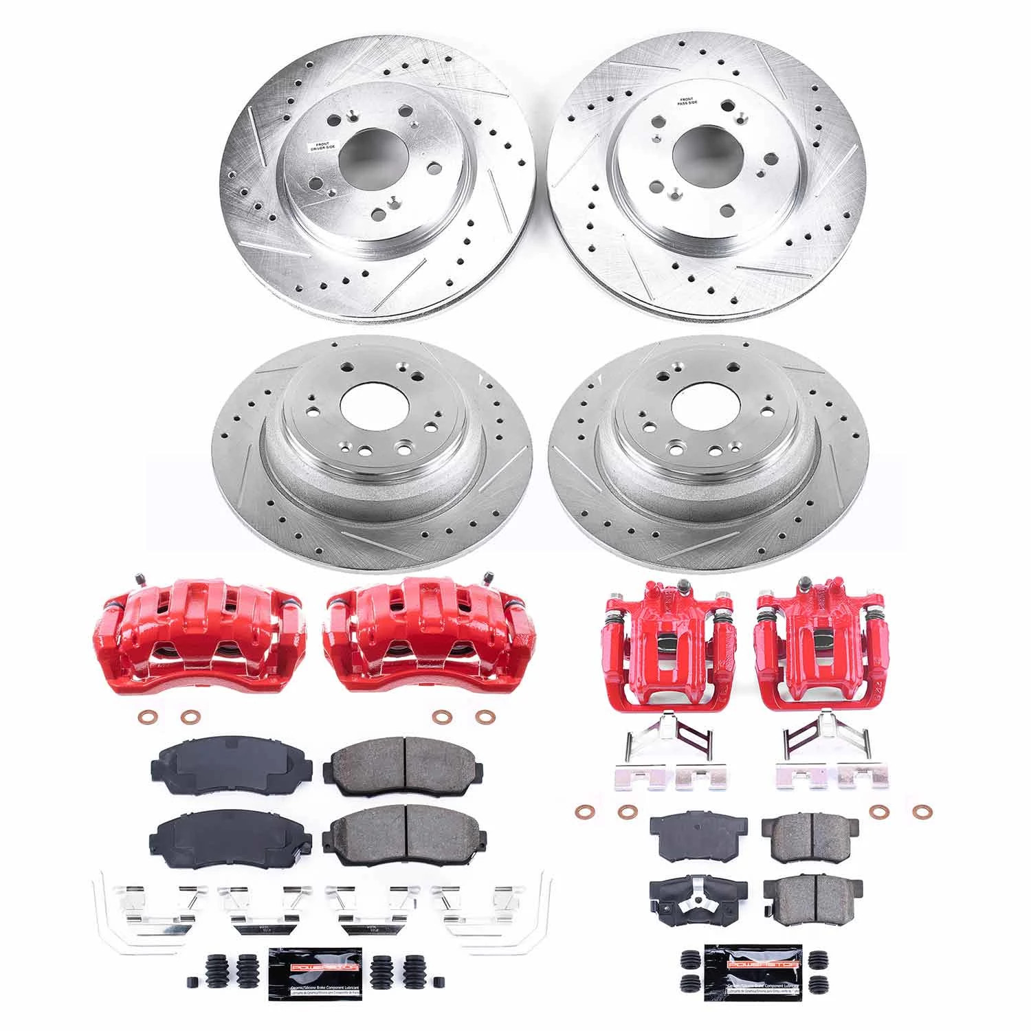 PowerStop Front and Rear Z23 Evolution Sport Brake Pad and Rotor Kit with Red Powder Coated Calipers Fits: HONDA Select Models KC5816