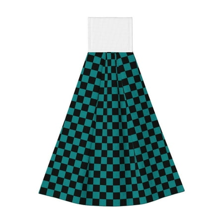 

Horeoi Black And Teal Checkerboard Print Coral Fleece Microfiber Hanging Hand Towel Absorbent Hand Towel Quick Dry Thicken Cleaning Cloths Wipes Rags for Kitchen & Bathroom