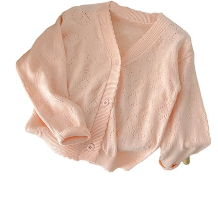 

Lovskoo Girl S Spring And Fall Long Sleeve Drop Shoulder Solid Color V Neck Knit Cut Out Button Up Cardigan Sweater Pink