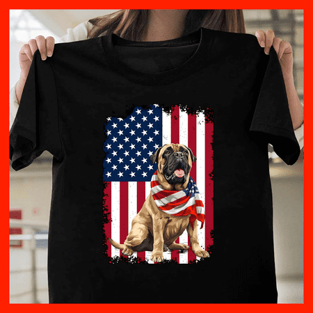 American Mastiff Dog Patriotic USA Flag Bandana T-Shirt G028 Premium Unisex Tee &ndash; Extended Sizes Up to 5XL