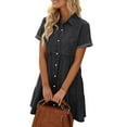 thumbnail image 3 of Women's Short Sleeve Button Down Flowy Tiered Denim Dress, 3 of 5