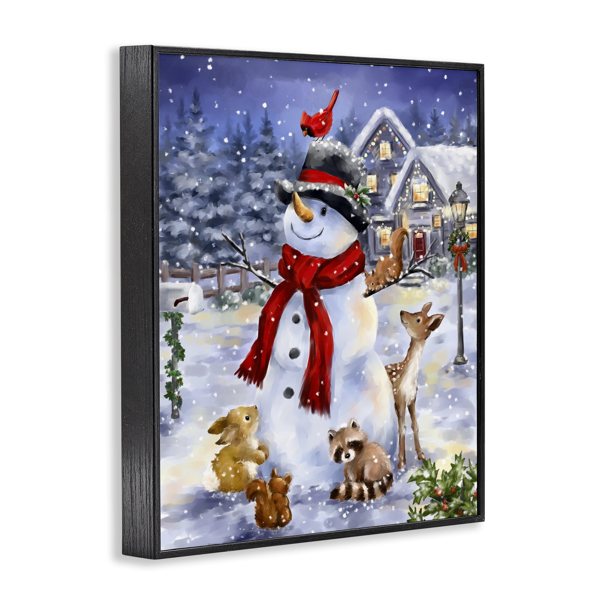 Stupell Industries Snowman & Forest Animals Holiday Painting Black Framed Art Print Wall Art, 11 x 14