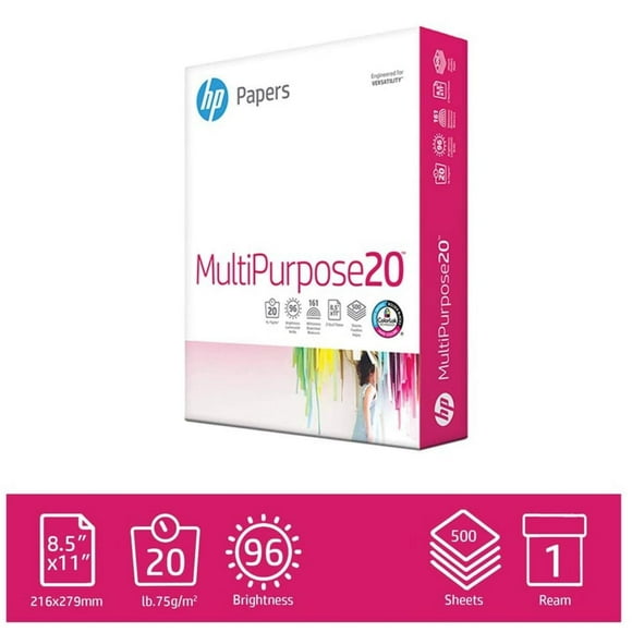 HP Multipurpose20 Printer Paper, 8.5x11 Paper, 20lb, 1 Ream