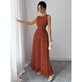 thumbnail image 7 of Rust Brown Womens Sleeveless Chiffon Maxi Dress With Drawstring Waist And Pleated Back, 7 of 7
