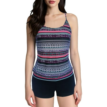 Women s Flowy Tankini Swimwear Set with Boyshorts & Tummy Control Top  Stylish Two-Piece Bathing Suit Purple XXL