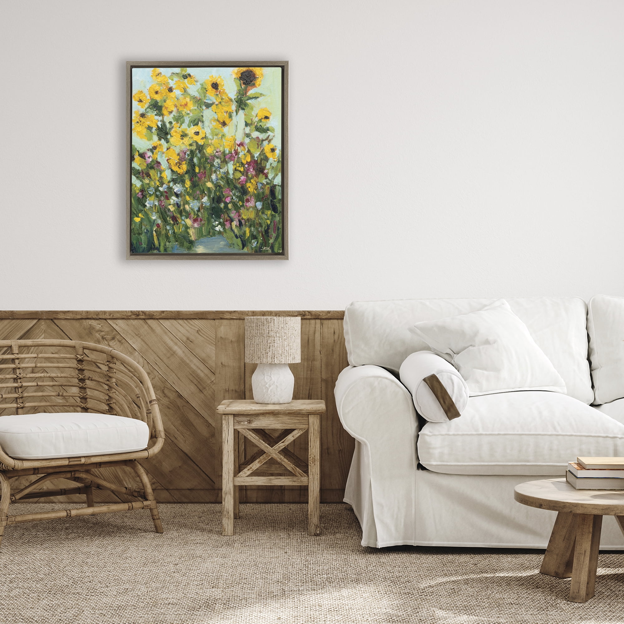Stupell Industries Sunlit Sunflowers in Garden Brown Framed Floater Canvas Wall Art, design by Carson Overstreet