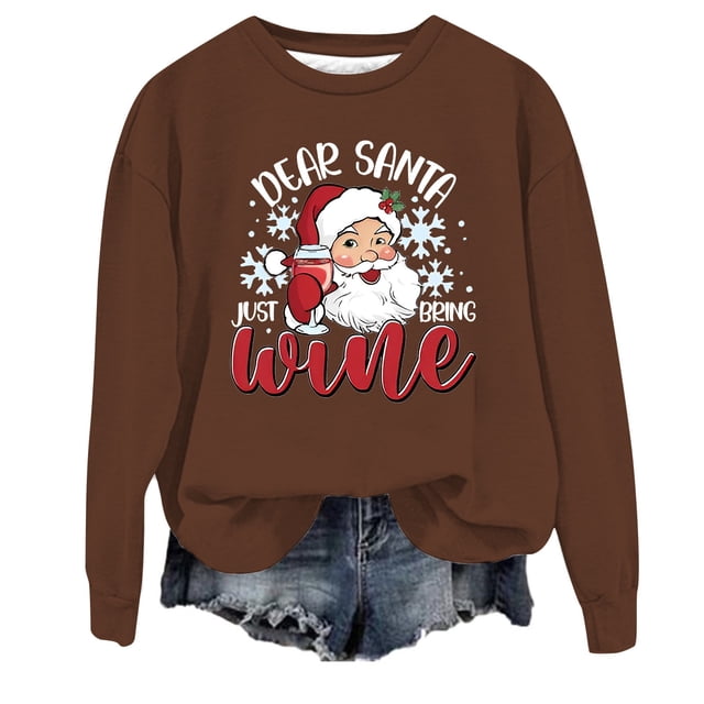 WEAIXIMIUNG Sweat Court Grande Taille Femme Décontracté Col Rond Imprimé Père Noël