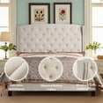 thumbnail image 6 of Twin Size Classical Bed Frame with Adjustable Button Tufted Headboard, Fabric Upholstered Platform Bed Frame for Bedroom, Strong Wooden Slat Support, Easy Assembly, Beige, 6 of 18