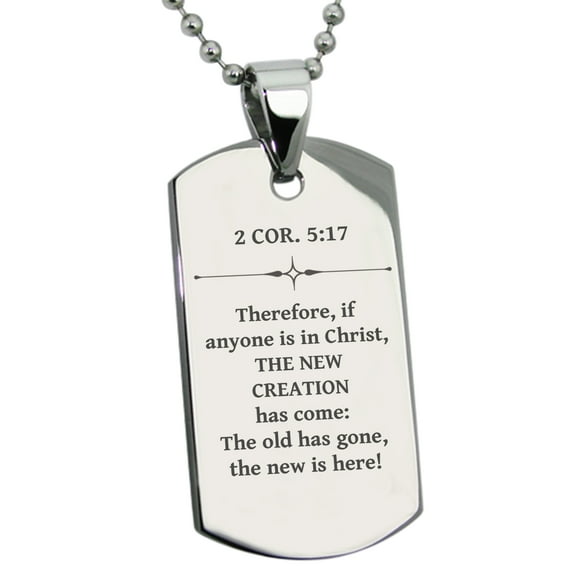 Tioneer Stainless Steel A New Creation 2 Corinthians 5:17 Dog Tag Pendant Necklace