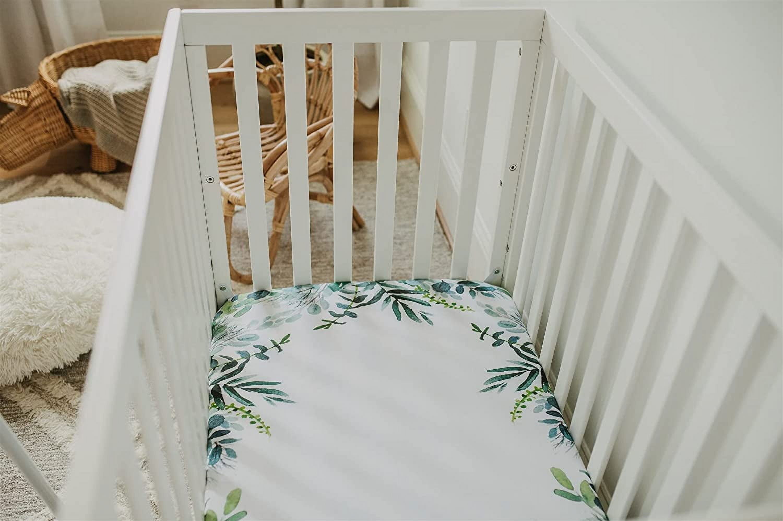 NODNAL Co. 3-Piece 160 Thread Count Leafy Cotton Bed Sheet Set, Mini Crib - Deep Pocket