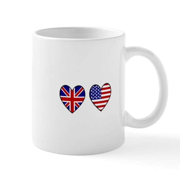 CafePress - USA Union Jack Hearts On White Mug - 11 oz Ceramic Mug - Novelty Coffee Tea Cup