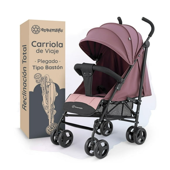 Carriola de Bastón para Bebé Esquimal, Carreola de Viaje, Ligera, Toldo Amplio, Reclinación Total (Lila - Rosa)