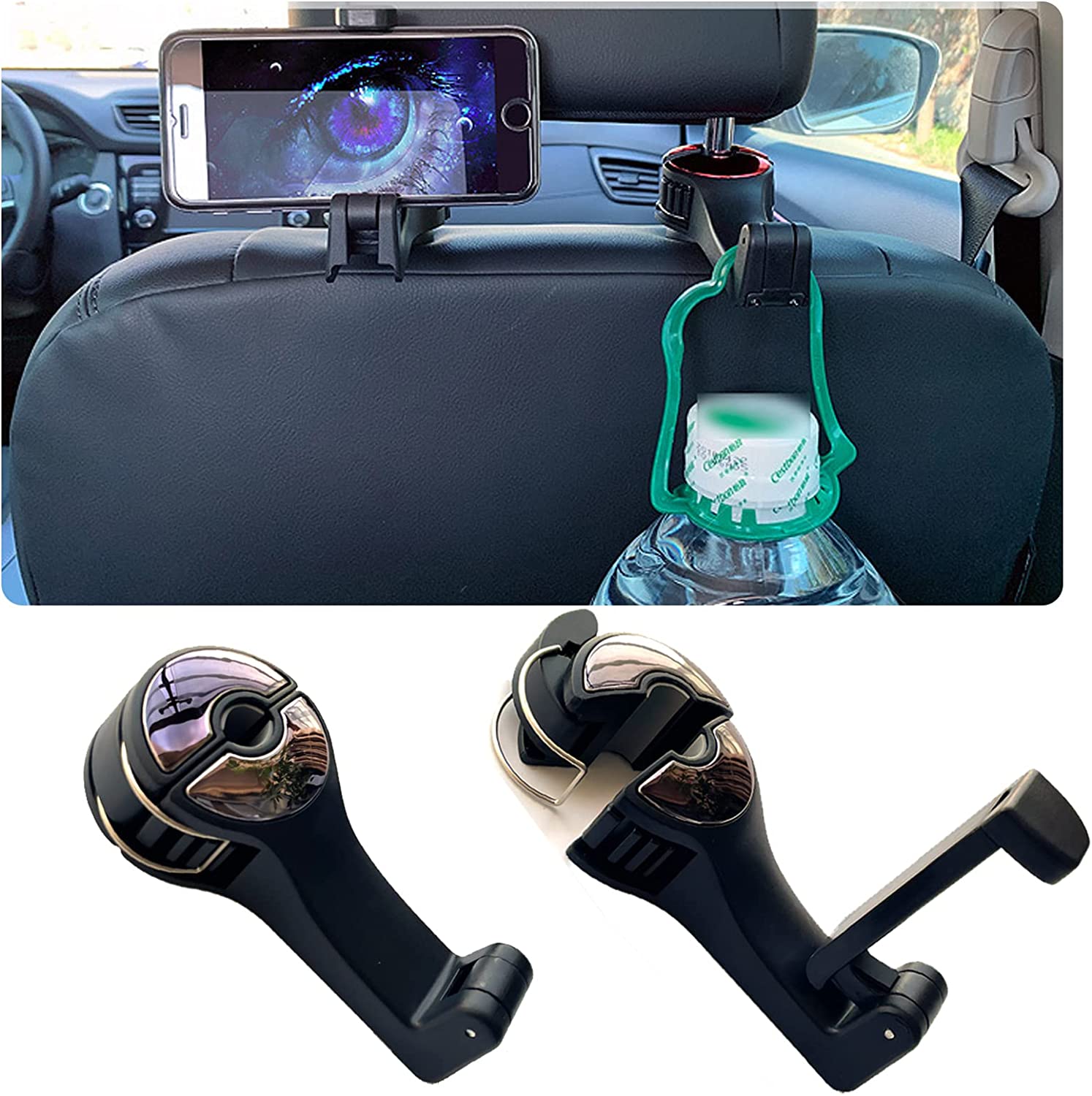 2 in 1 Car Headrest Hidden Hook, Upgraded Car Seat Hook with Phone  Holder,Universal Car Headrest Hooks for Bag/Purse/Toys/Groceries(Black,2PC)