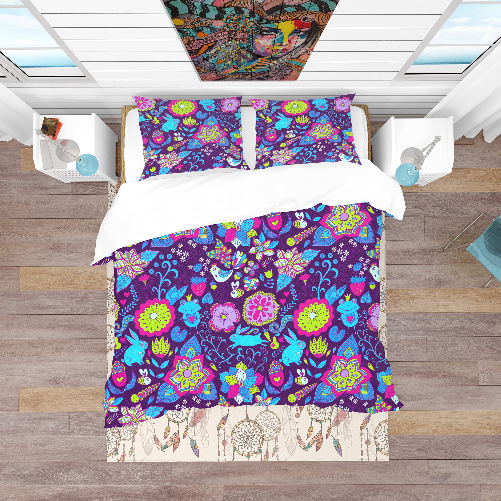 Designart 'Romantic Doodle Floral Texture' Bohemian & Eclectic Duvet Cover Set