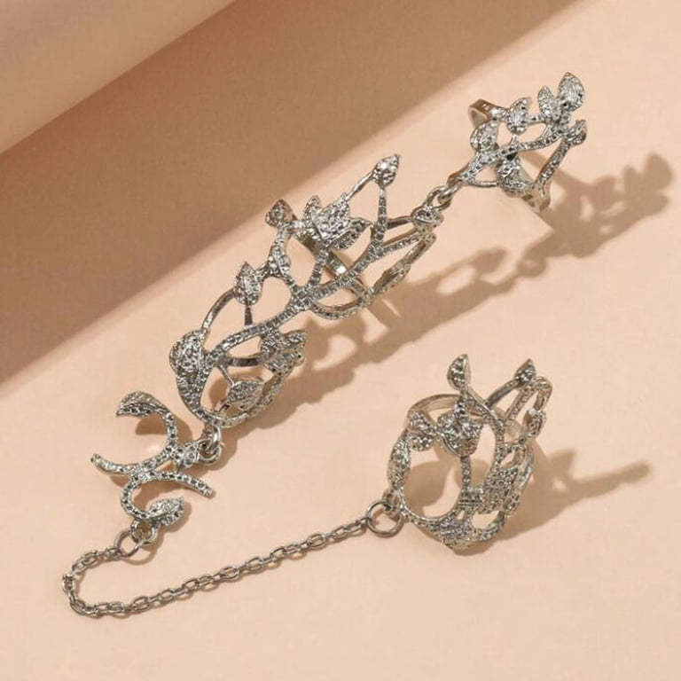 Handmade Rhinestone Crystal Star Chain Bracelet Finger Ring Hand Harness For Wedding Bridal