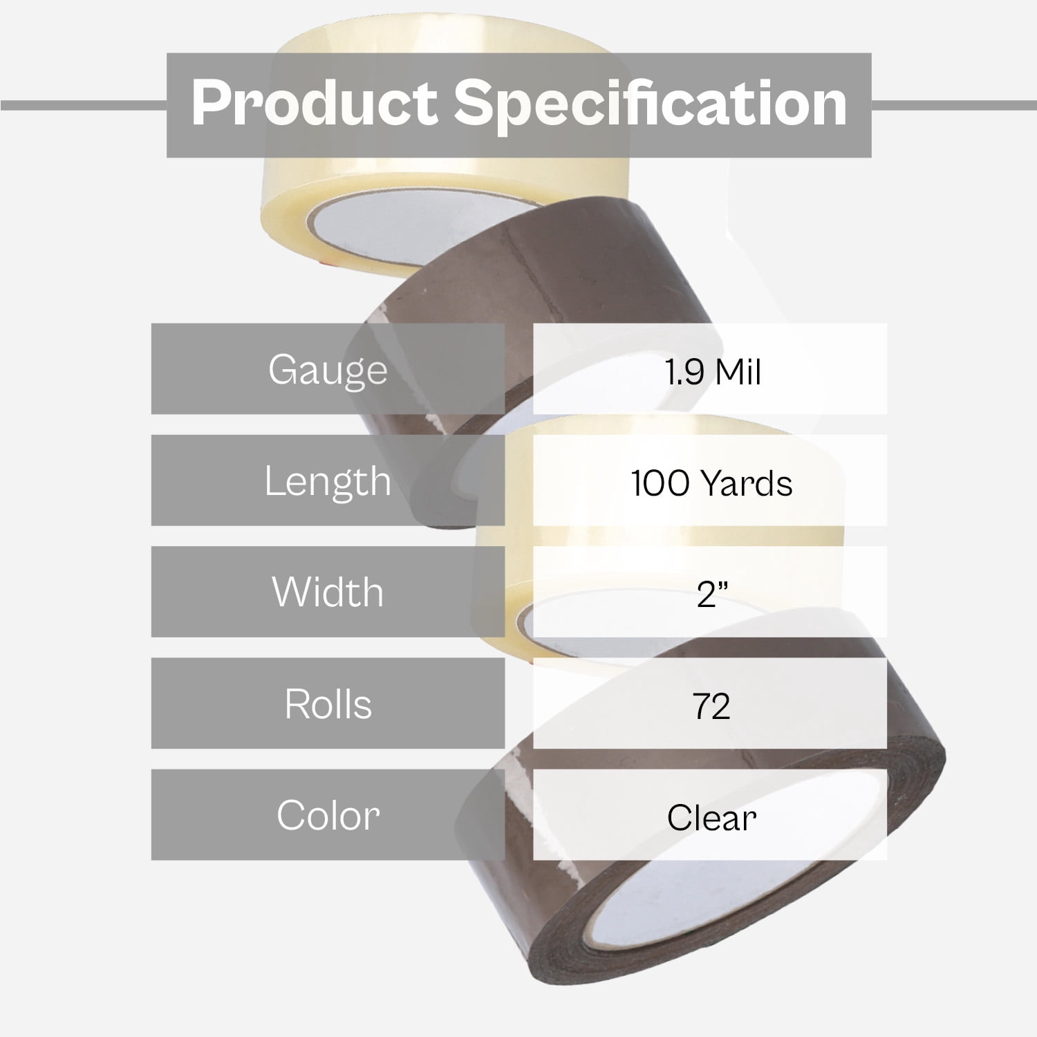 Shield Tape Clear Packing Tape, 1.88 Inch x 1000 Yards 72 Rolls, 1.9 Mil, 3" Core, Packaging Tape for Dispenser Refill, Moving, Storage, Shipping