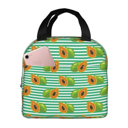 Insulated Lunch Bag for Women Men - Papaya Pattern stripe Leakproof Cooler Lunch Box for Women Men  Lunch Tote Bags for Work School Picnic Travel