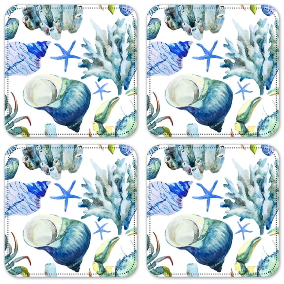 Vinyl Drink Coasters - Set of 4 - Watercolor Coral Reef