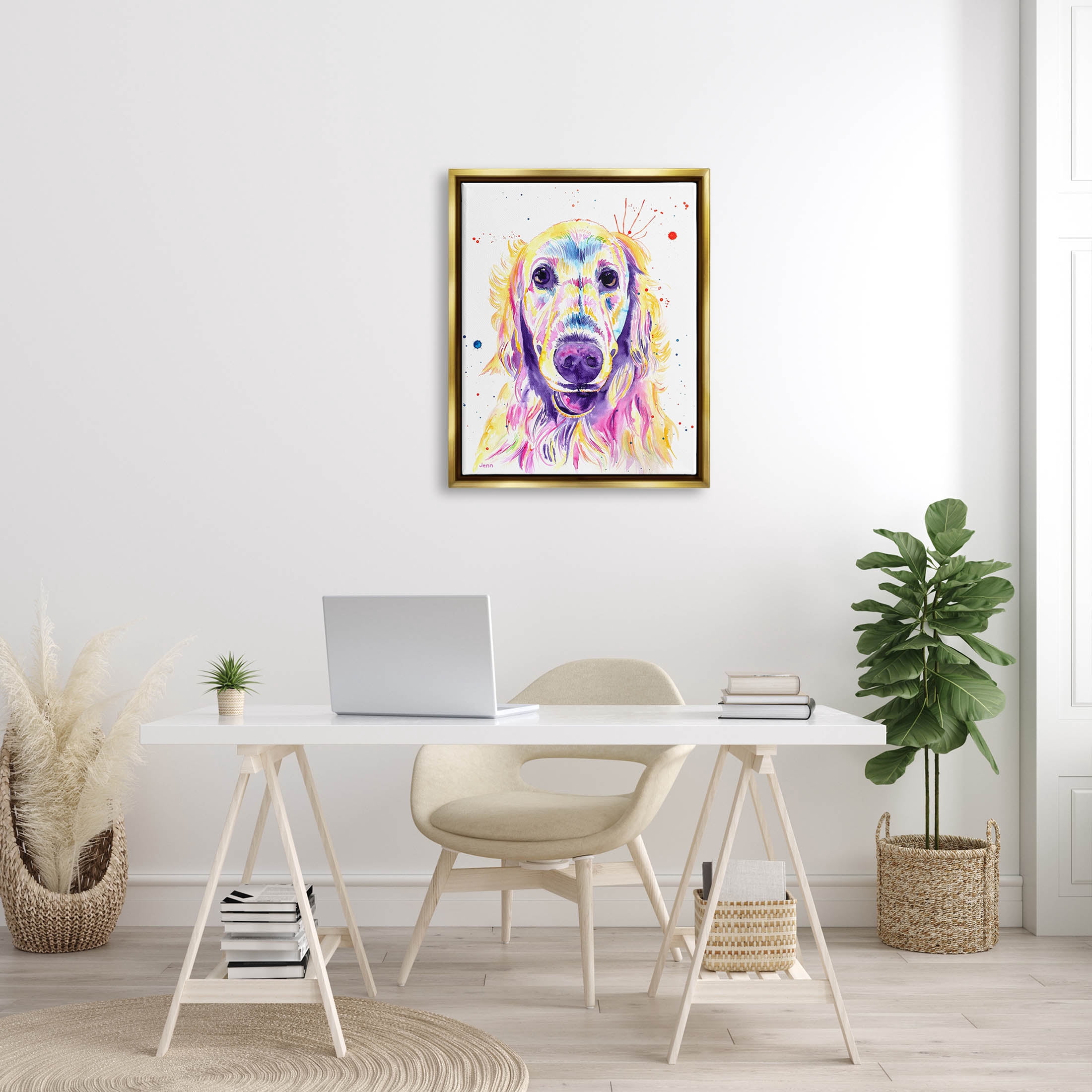 Vivid Retriever Dog Pet Portrait Animals & Insects Graphic Art Metallic Gold Framed Art Print Wall Art
