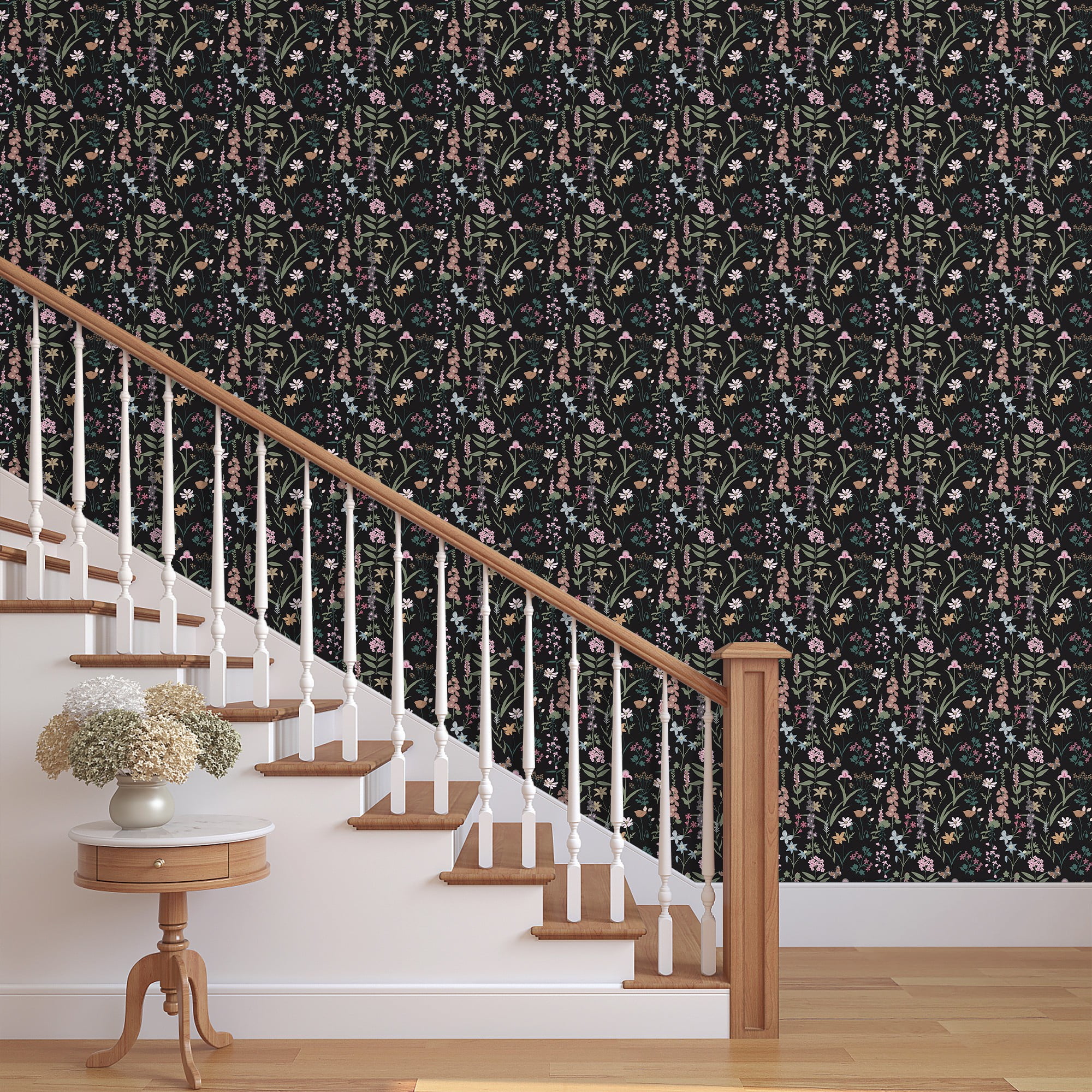 UMIGGEE Floral Wallpaper Peel and Stick Black Wallpaper Self Adhesive Flower Wall Paper Contact Paper 17.7-in x 118-in Home Decor Wall Covering Old Furniture Renovation