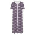 thumbnail image 5 of Fartey Women's Long House Dress Zipper Front Robes Loose Casual Short Sleeve Nightgown Funny Dots Print Nightdress Full Length Loungewear with Pockets Purple L, 5 of 8